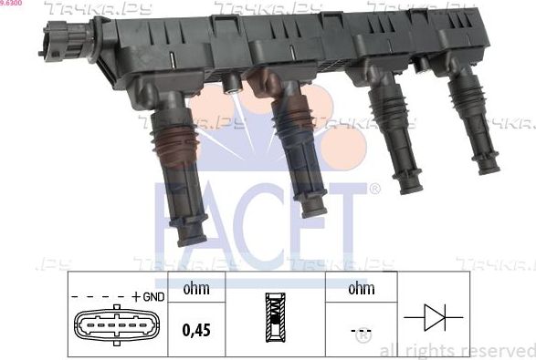 Катушка зажигания Facet Made in Italy - OE Equivalent для Opel Astra G 1998-2009. Артикул 9.6300