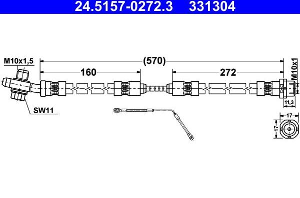 Тормозной шланг ATE задний левый для BMW X5 I (E53) 2000-2006. Артикул 24.5157-0272.3