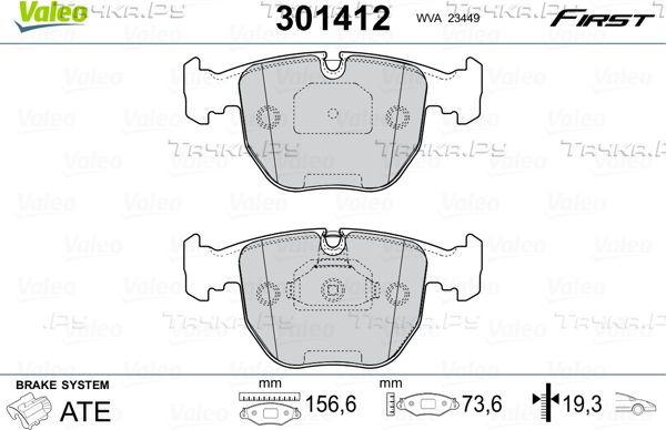Тормозные колодки Valeo First передние для BMW X3 I (E83) 2006-2010. Артикул 301412