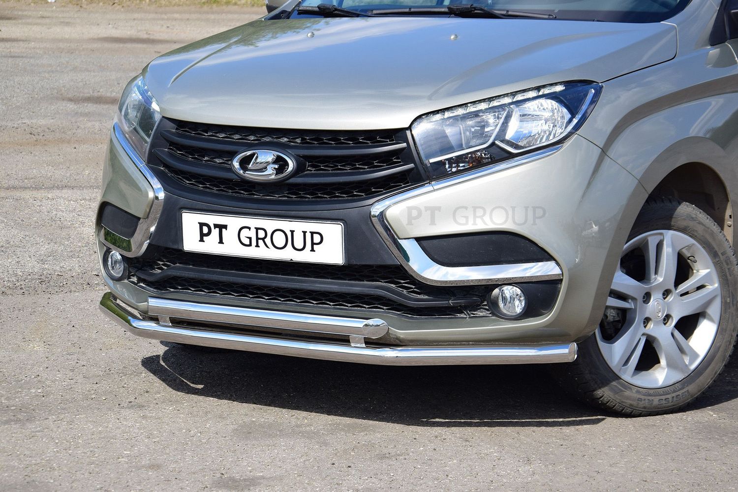 Защита PT Group переднего бампера двойная d51/51 для Lada Xray 2015-2026. Артикул 01500102