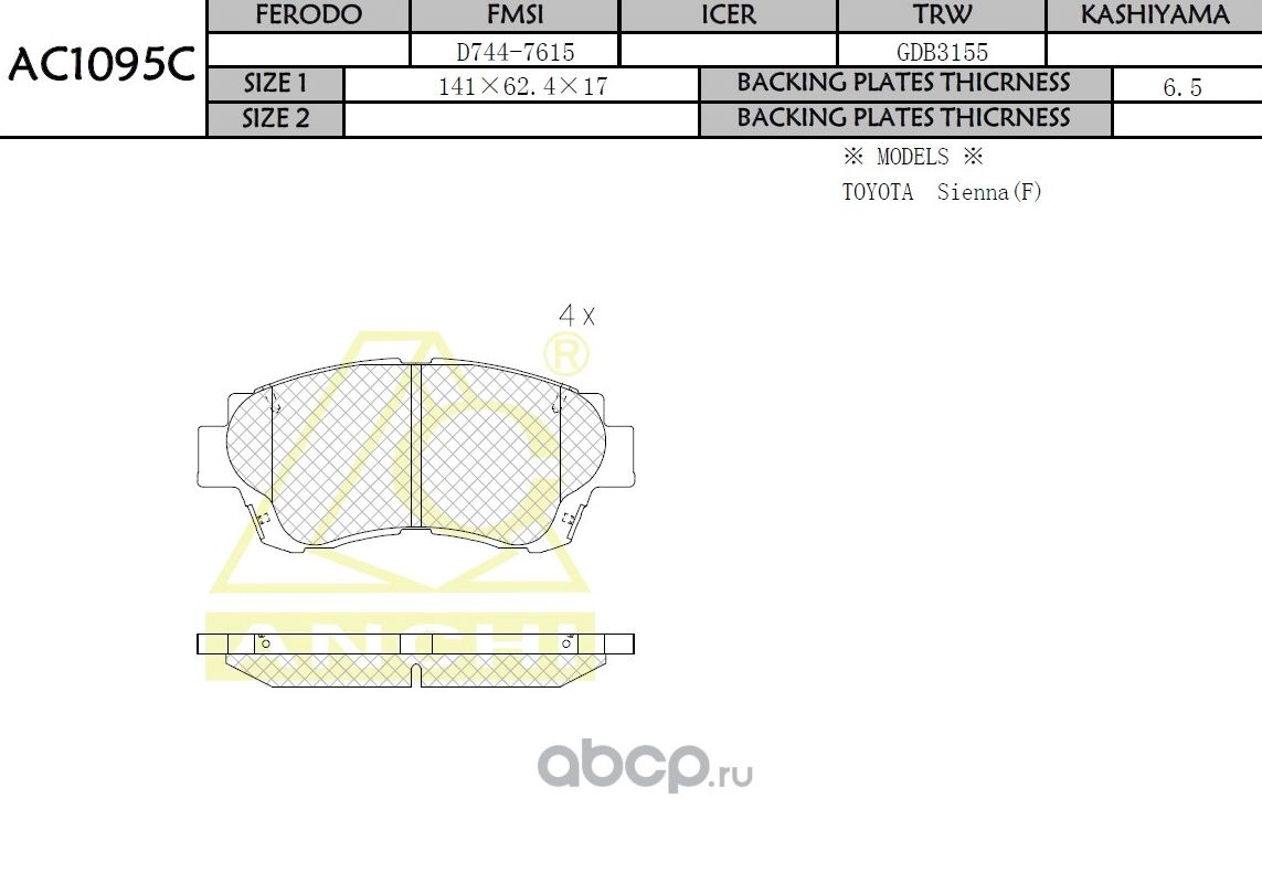 Тормозные колодки (Anchi) Anchi. Артикул AC1095C