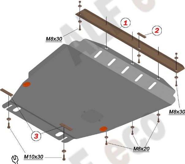 Защита алюминиевая Alfeco для картера и КПП Ford Transit Connect 2003-2006. Артикул ALF.07.20 AL4