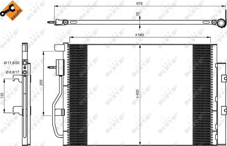 Радиатор кондиционера (конденсатор) NRF (алюминий). Артикул 350044