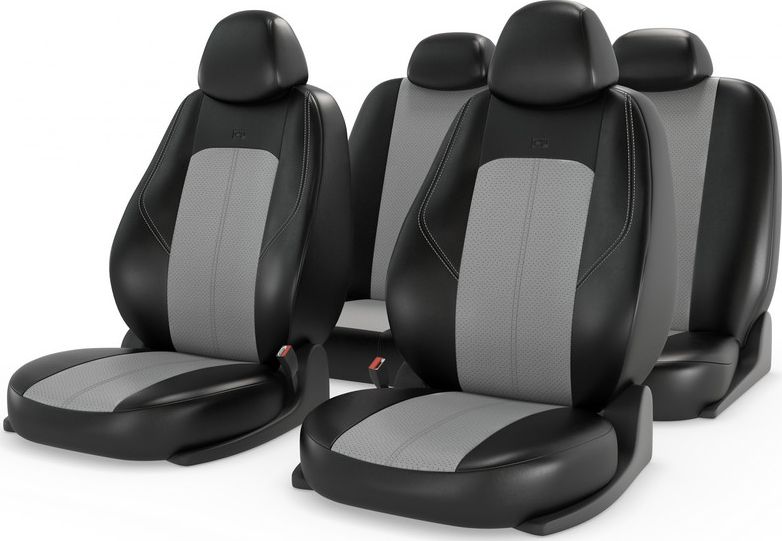 Чехлы универсальные CarFashion Ranger Leather на сидения авто, цвет Черный/Серый/Серый. Артикул 11205