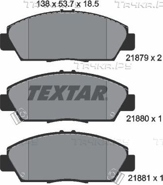 Тормозные колодки Textar передние для Honda Accord V 1993-1998. Артикул 2187901
