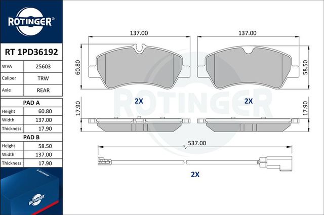 Тормозные колодки Rotinger. Артикул RT 1PD36192