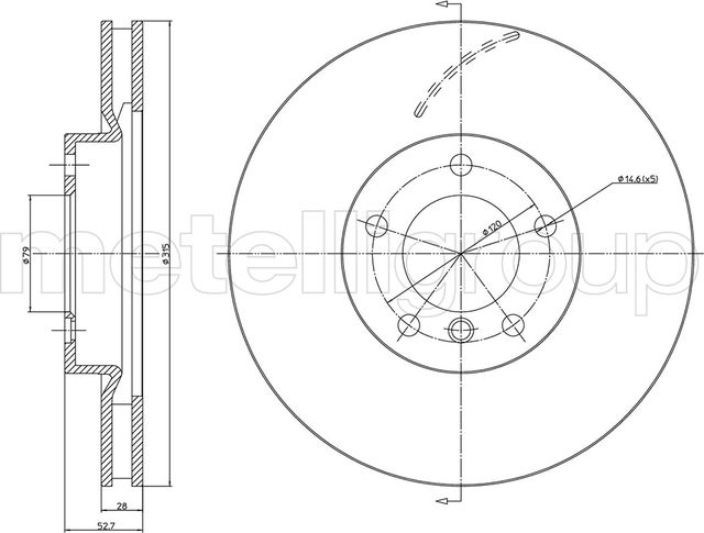 Тормозной диск Metelli передний левый для BMW 3 III (E36) 1992-1995. Артикул 23-1072C