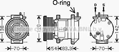 Компрессор кондиционера AVA для Chevrolet Aveo I 2003-2012. Артикул DWAK071