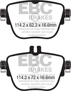 Тормозные колодки EBC Brakes задние для Mercedes-Benz E-Класс V (W213, S213, C238) 2016-2026. Артикул DP42337R