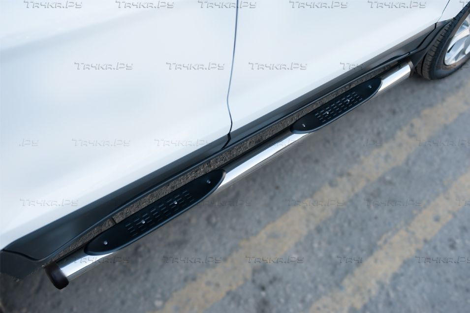 Защита порогов RusStal труба d76 с накладкой (вариант 2) для Ford Ecosport 2014-2026. Артикул FET-0020572