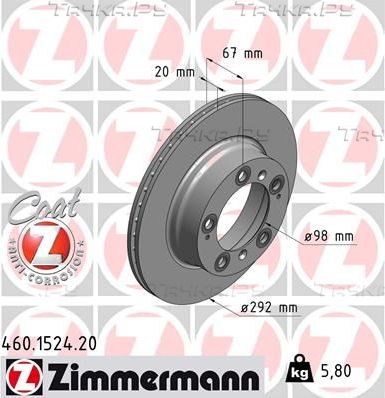 Тормозной диск Zimmermann Coat Z задний для Porsche Boxster I (986) 1996-2004. Артикул 460.1524.20