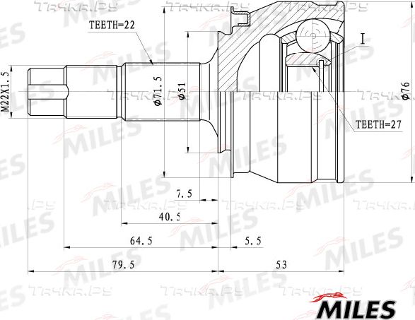 Шрус внутренний (граната) Miles передний для Fiat Grande Punto 2005-2012. Артикул GA20718