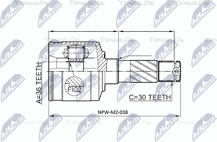 Шрус внутренний (граната) NTY передний левый для Mazda BT-50 I 2006-2015. Артикул NPW-MZ-038