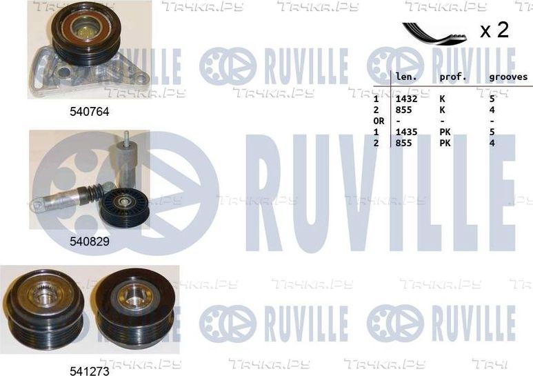 Приводной ремень поликлиновой с роликами (комплект) Ruville для Skoda Superb I 2001-2008. Артикул 570127
