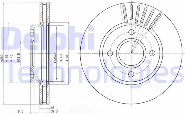 Тормозной диск Delphi передний для Ford Mondeo I 1993-1996. Артикул BG2699