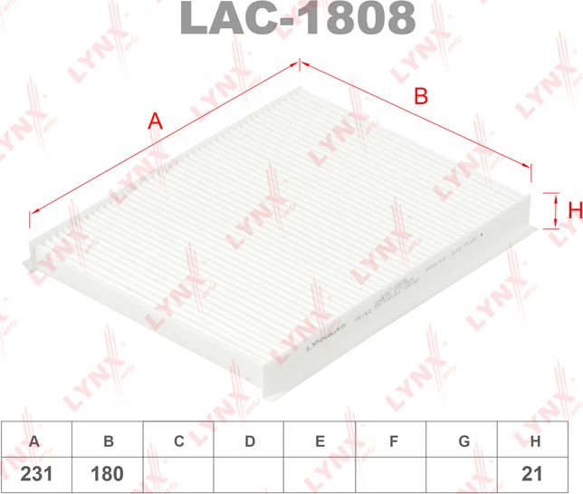Салонный фильтр LYNXauto. Артикул LAC-1808