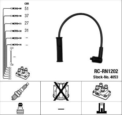 Высоковольтные провода (провода зажигания) (комплект) NGK для Renault Clio II 2000-2013. Артикул 4053