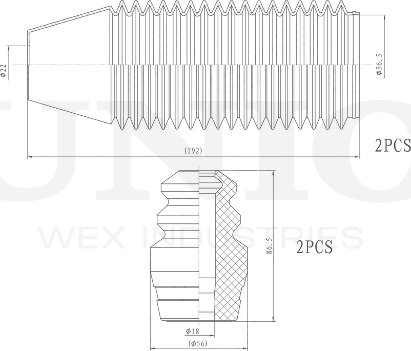 Отбойник и пыльник амортизатора, комплект (Unio). Артикул DUC-50014