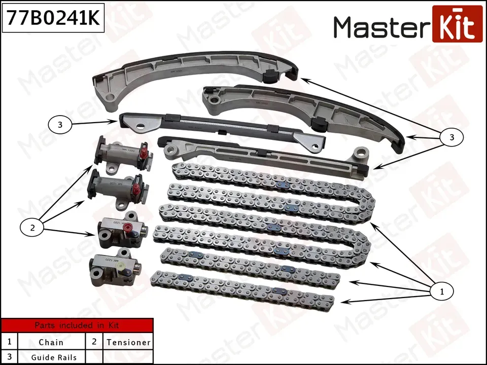 77B0241K Комплект цепи ГРМ TOYOTA LAND CRUISER 200/LEXUS LX570 3UR-FE 07- (без звездочек) (Master KIT). Артикул 77b0241k