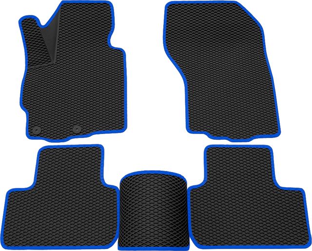 Коврики Rezkon 3D EVA ромб резиновые для салона Mitsubishi ASX 2010-2026 Синий кант. Артикул 9224005103
