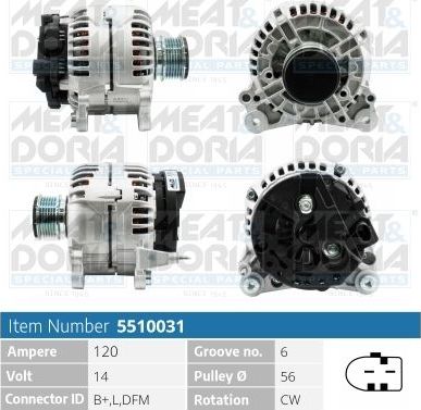 Генератор Meat & Doria для Volkswagen Passat B3 1990-1997. Артикул 5510031