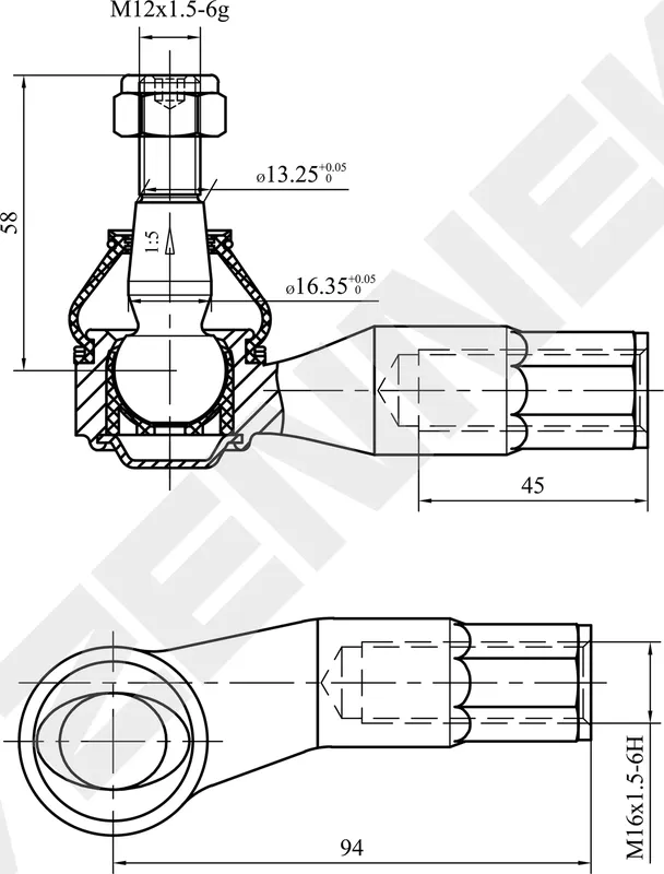 Наконечник рулевой правый AUDI A3 03-20, Q3 11-20, SKODA OCTAVIA 04>, VW GOLF 03 (Zennek). Артикул DTE0075