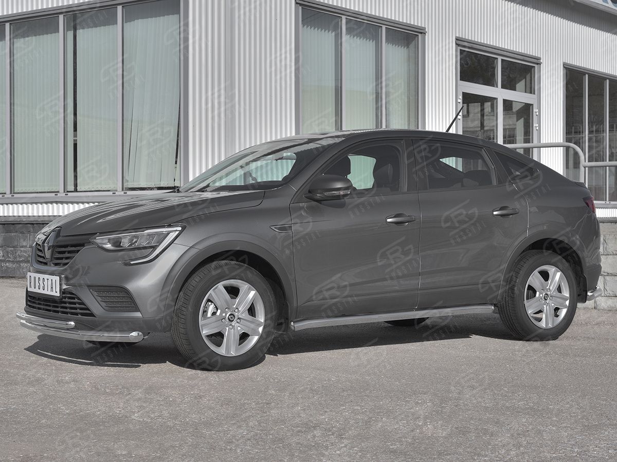 Защита порогов RusStal труба d63 (вариант 3) для Renault Arkana 2019-2026. Артикул RART-0033193