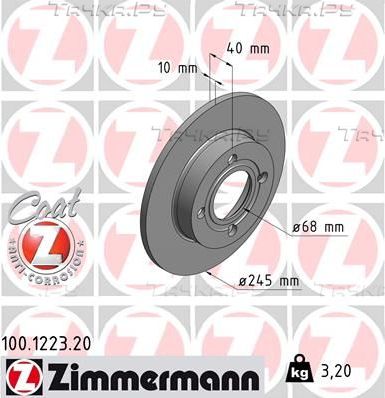 Тормозной диск Zimmermann Coat Z. Артикул 100.1223.20