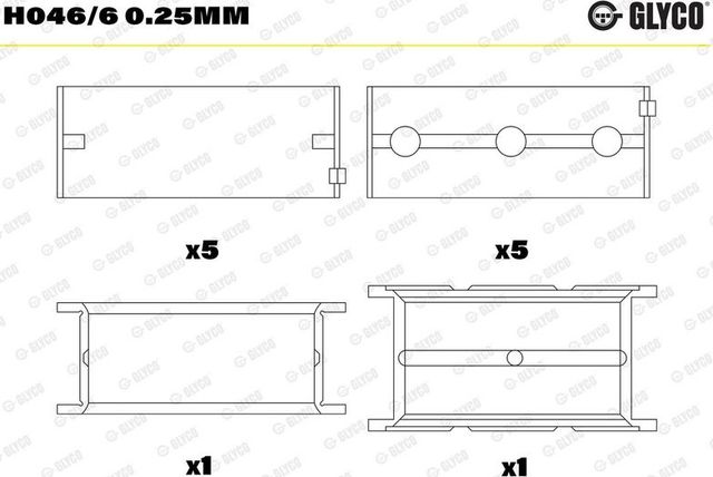 Вкладыши коренные Glyco для Volvo C70 II 2006-2009. Артикул H046/6 0.25mm