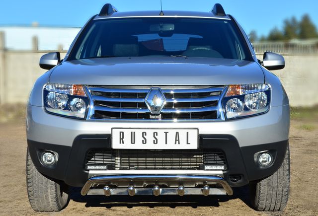 Защита RusStal переднего бампера d42 волна + зубы для Renault Duster 4WD I 2010-2020. Артикул RD4Z-001541