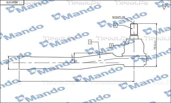 Наконечник рулевой тяги Mando левый для Chevrolet Rezzo 2005-2008. Артикул DSA020621