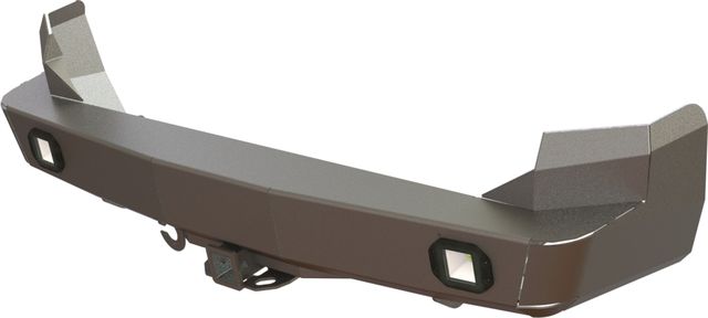 Бампер силовой STC задний для Mitsubishi Pajero Sport I 1998-2008 с квадратом под фаркоп и фарами заднего хода/ПТФ. Артикул STC-MPS1-BR-L2