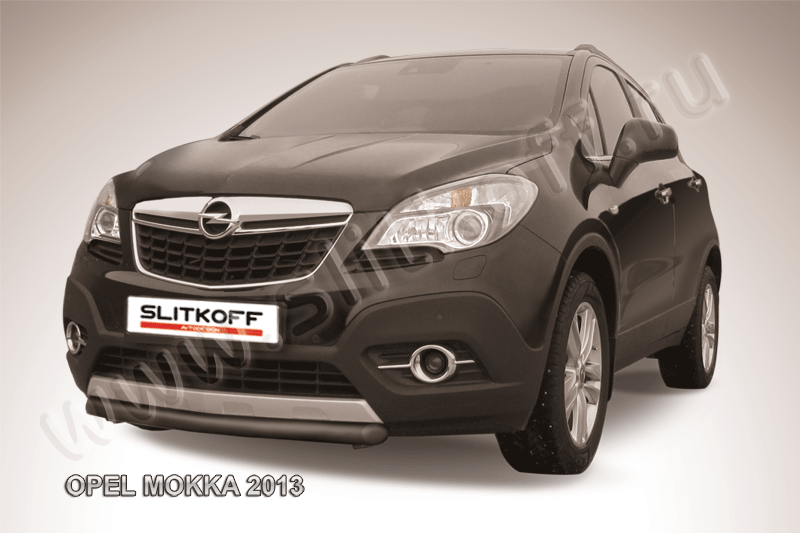 Защита Slitkoff переднего бампера d57 короткая ЧЕРНАЯ матовая для Opel Mokka 2013-2026. Артикул OPMOK13-005B