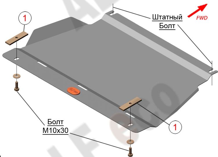 Защита алюминиевая Alfeco для картера Mitsubishi Pajero III 1999-2006. Артикул ALF.14.19 AL4