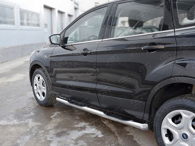 Защита порогов RusStal труба d76 с накладкой (вариант 1) для Ford Kuga II 2016-2019. Артикул FGT-0026021