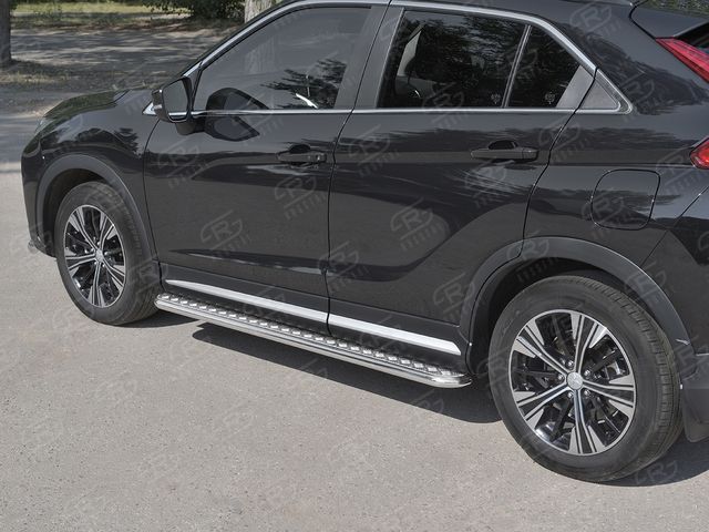 Защита порогов RusStal труба d42 с листом (Лист алюм, проф. сталь) (Вариант 2) для Mitsubishi Eclipse Cross 2018-2026. Артикул MEL-0030472
