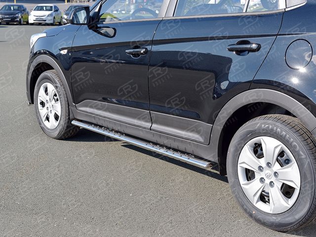 Защита порогов RusStal труба 75х42 овал с проступью для Hyundai Creta I 2016-2021. Артикул HCRO-002424