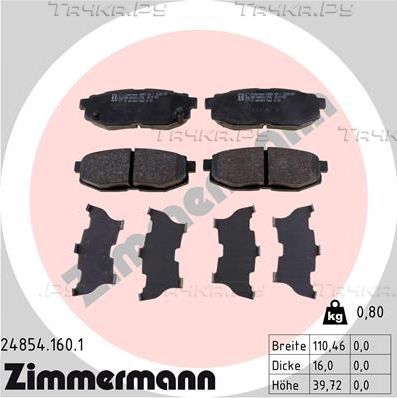 Тормозные колодки Zimmermann задние для Subaru Outback IV 2009-2014. Артикул 24854.160.1