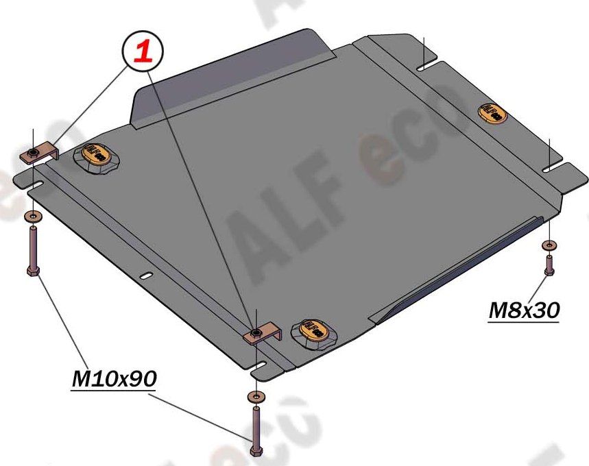 Защита алюминиевая Alfeco для КПП Kia Mohave HM2 (в т.ч. пр-ва Кореи) 2019-2026. Артикул ALF.11.21al