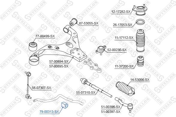 Втулка стабилизатора Stellox передняя для Kia Spectra II 2008-2009. Артикул 79-00313-SX