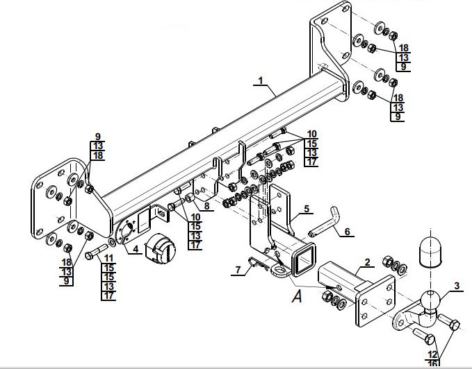 Фаркоп Steinhof под американский квадрат для BMW X5 E70 2006-2013. Артикул B-076
