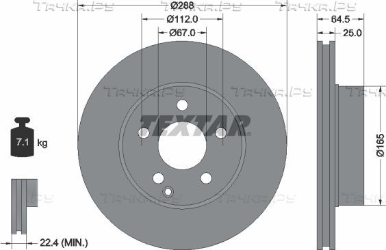 Тормозной диск Textar Pro передний для Mercedes-Benz C-Класс III (W204, C204) 2007-2015. Артикул 92159603