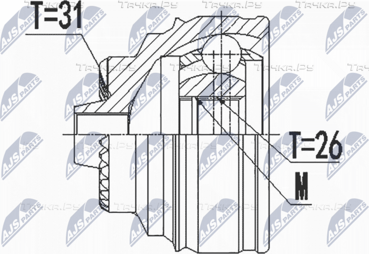 Шрус внутренний (граната) NTY передний для MINI Clubman II (F54) 2014-2026. Артикул NPZ-BM-022