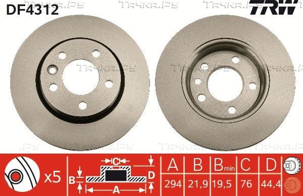 Тормозной диск TRW задний для Volkswagen Transporter T6 2015-2026. Артикул DF4312