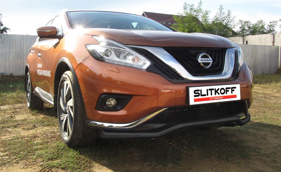 Защита Slitkoff переднего бампера d57 волна для Nissan Murano Z52 2015-2026 Черная. Артикул NIM16001B
