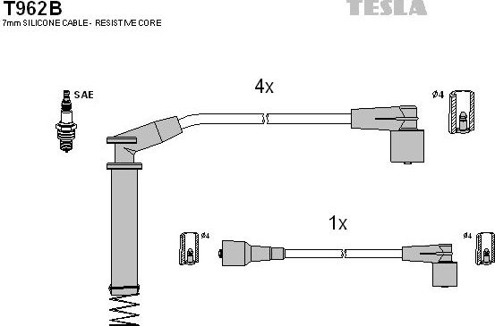 Высоковольтные провода (провода зажигания) (комплект) Tesla. Артикул T962B