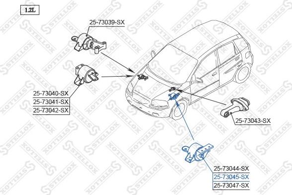 Подушка (опора) двигателя Stellox левая для Daewoo Kalos 2002-2007. Артикул 25-73045-SX