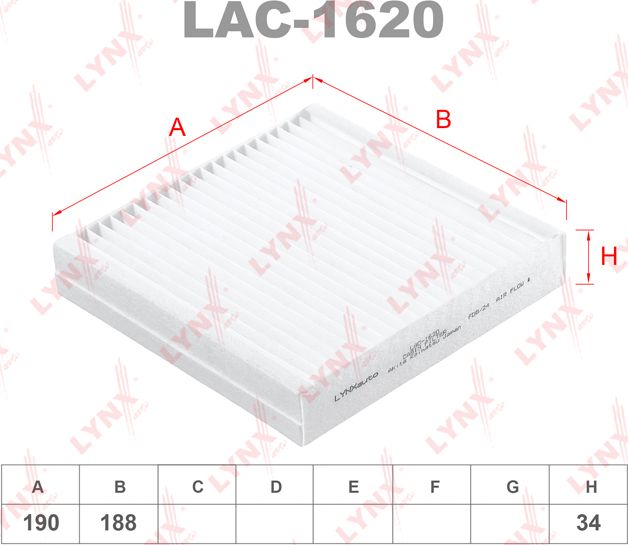 Салонный фильтр LYNXauto. Артикул LAC-1620