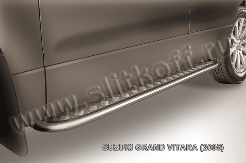 Пороги Slitkoff труба d42 с листом для Suzuki Grand Vitara III 5-дв. 2005-2008. Артикул SGV05012