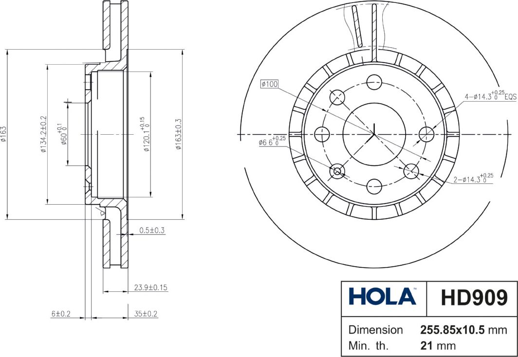 Тормозной диск HOLA. Артикул HD909